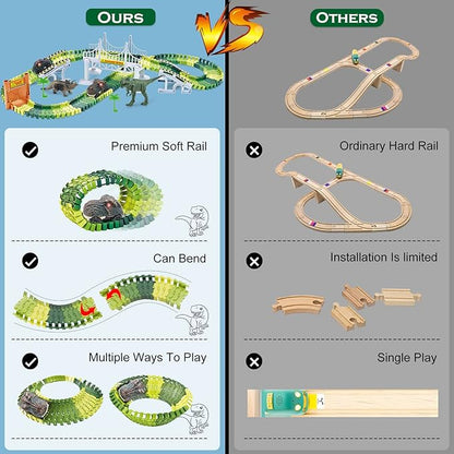 Kids Toys Train Dinosaur Toys: Dinosaur Train Toys Race Track Set 160PCS Boy Toys Dinosaur World Road Race Toddler Dinosaur Toys Cars Christmas Birthday Gifts for 2 3 4 5 6 7 8 Year Old Boys Girls