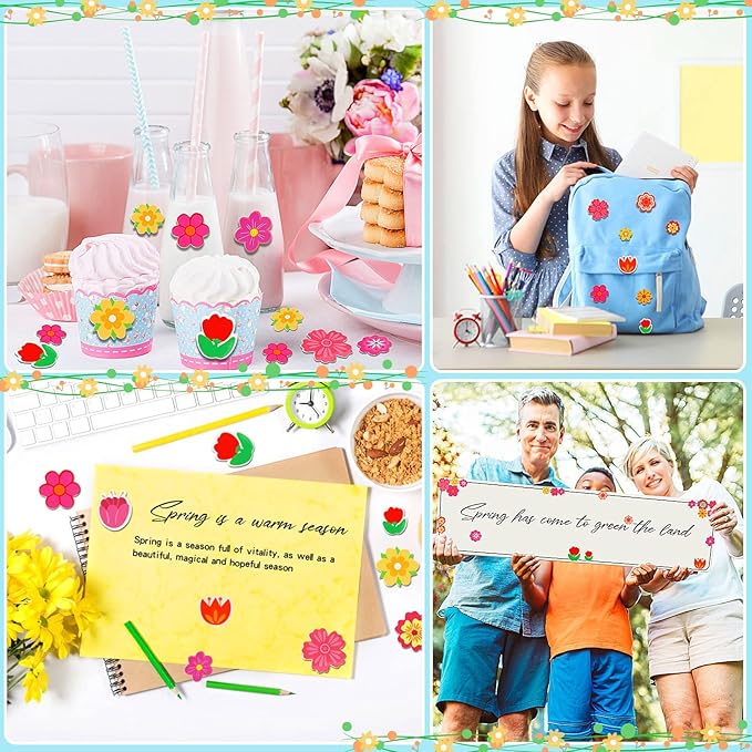JULBEAR Flower Foam Sticker, 300Pcs Bulk Spring Self-Adhesive Foam Stickers Colorful Mixed Stickers for Kids Party DIY Crafts Favor Decorations Supplies