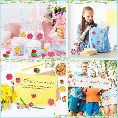 JULBEAR Flower Foam Sticker, 300Pcs Bulk Spring Self-Adhesive Foam Stickers Colorful Mixed Stickers for Kids Party DIY Crafts Favor Decorations Supplies