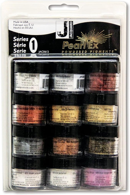 Jacquard Pearl Ex Pigment Powder Series 1 12 Color Set 3 Gram Jars - Loose Mica Powder for Epoxy Resin, Watercolors, Calligraphy Ink & Clay - Epoxy Pigment Powder - Epoxy Resin Color