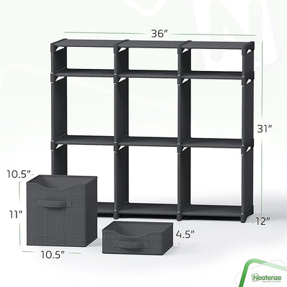 Cube Storage Organizer with Storage Bins Included - The Perfect Closet Organizers and Storage Solution. Includes 9 Storage Cubes, Great For Toy Storage, Closet Storage, Clothes Storage (Dark Grey)