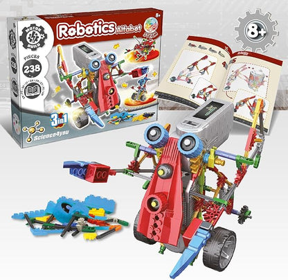 Science4you Robotics Alfabot - Robot Building Kit for Kids, 238 Pieces - Build Your Own Robots and Make Them Move - 3 Different Robots in 1 Toy - STEM Educational Toy for Kids Age 8-14