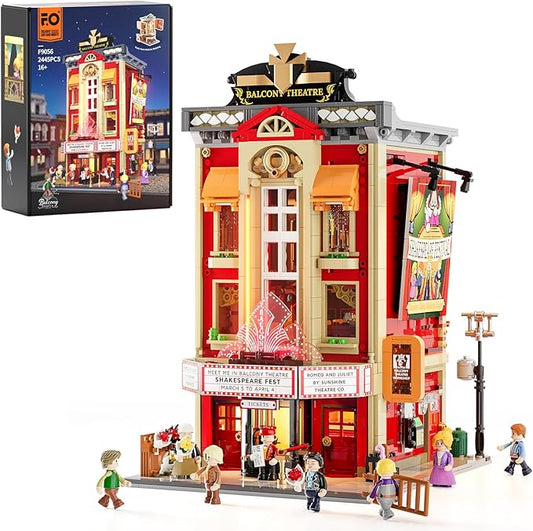 FUNWHOLE Balcony-Theatre Lighting Building-Bricks Set - City Town Creator House LED Light Multi-Form Modular Collectible Display Kit 2445 Pcs for Adults and Movie Lovers