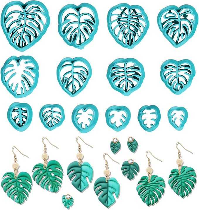 ORIGACH 14 Pcs Monstera Leaves Clay Cutters, Leaves Shape Tropical Plants Themed Polymer Clay Cutters for Earring Jewelry Making