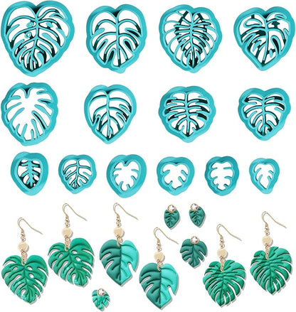 ORIGACH 14 Pcs Monstera Leaves Clay Cutters, Leaves Shape Tropical Plants Themed Polymer Clay Cutters for Earring Jewelry Making