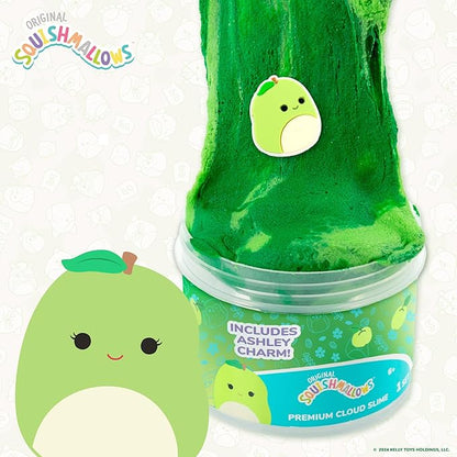 Original Squishmallows Ashely The Apple Premium Cloud Slime, Green Apple-Scented, 8 oz., Storage Container with Figurine Topper, Rubber Charm, Goodie Bags Stuffers, Kids Party Favors, Sensory Toys