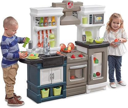Step2 Modern Metro Kids Kitchen Playset, Indoor/Outdoor Kitchenette, Interactive Play with Lights and Sounds, Made of Durable Plastic, Includes 33 Piece Toy Accessories, For Toddlers 2+ Years Old