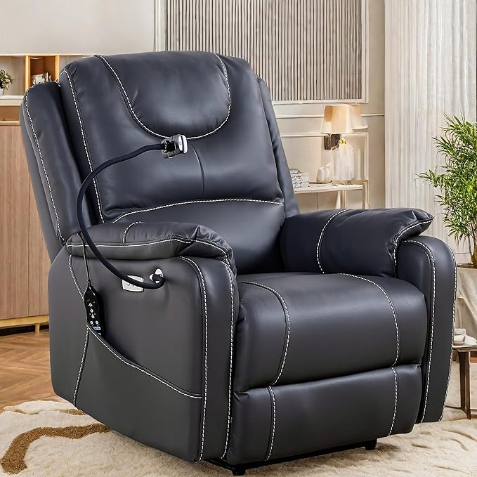 Recliner Chairs for Adults, Power Lift Recliner Chair with Heating and Phone Holder, Zero Gravity Massage Chair with Side Pockets and USB Charge Ports, for Living Room,Black
