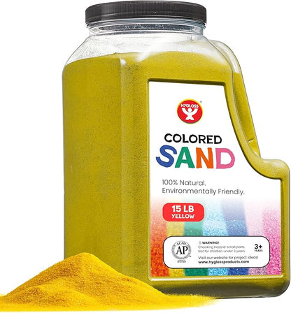 Hygloss Colored Play Sand – 15 lb Yellow Craft Sand for Sand Art, Christmas Gifts & Decorations, DIY Projects, Classroom Activities, and Plant Décor – Fine, Non-Toxic Sand, Safe for Kids Ages 3+