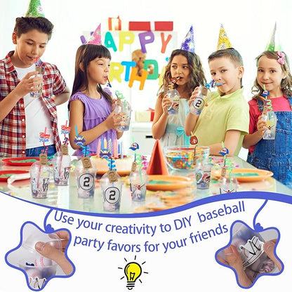 LiYiQ 158 Pcs Baseball Party Favors Baseball Party Supplies With Cup Straw Stress Ball Keychain Sticker Slaps Bracelets Whistle Thank You Tags For Baseball Birthday Decorations (Baseball)