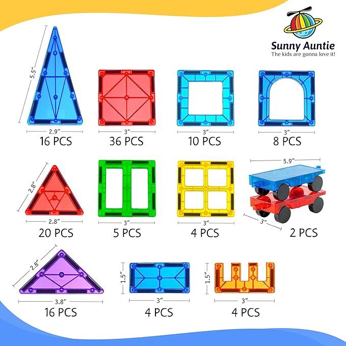 Magnetic Tiles 125 PCS+ Bonus Zippered CASE, Magnetic Tiles for Kids Toy for 3 4 5 6 7 8 Year Old Boys & Girls, Magnetic Tiles Building Set, Great Gift for Kids Aged 3-8, XL Set