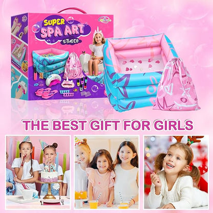 Kids Spa Kit for Girls, Foot Spa Day Kit for Girls, Girl Stuff for Manicures Pedicure, Nail Art Salon Kit Christmas Birthday Gift for 6 7 8 9 10-12 Years Old