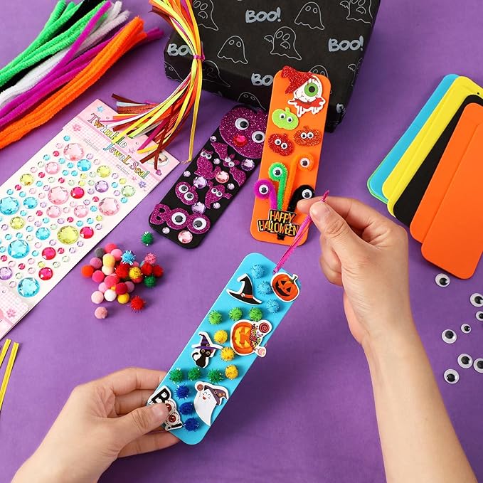 JULBEAR 36 Sets Halloween Crafts Kits DIY Blank Foam Decorations Sets Foam Self-Adhesive Stickers Arts for Kids Halloween Party Favors Classroom Activity Gift Exchange