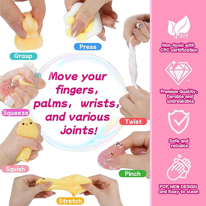 10 Pack Taba Squishy Toys kit with Toy Box & Cute Stickers, Kawaii taba Squishies Stress Relief Toys Party Favors for Kids 4-8 8-12, Squishy Fidget Toys for Kids, Birthday Gifts Toys for Girls 8-10