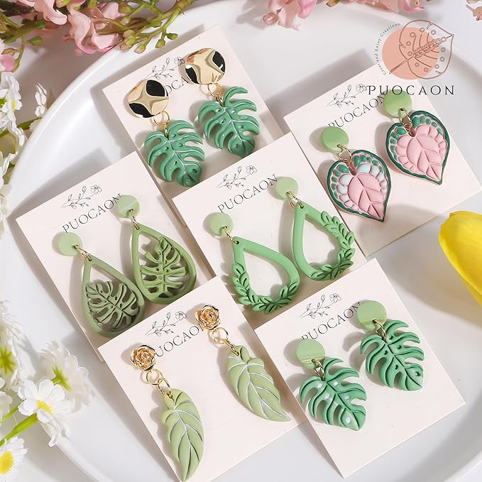 Puocaon Tropical Leaf Polymer Clay Cutters - 10 Pcs Monstera Leaves Clay Earrings Making Kit Botanical Plant Stud Cutters for Earrings Jewelry Making