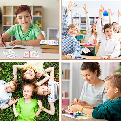 First Day of Preschool Gift for Students Bulk Back to School Party Favors Adjustable Bracelet with Card Sets Friendship Bracelets Neon Woven Rope Classroom Supplies Reward