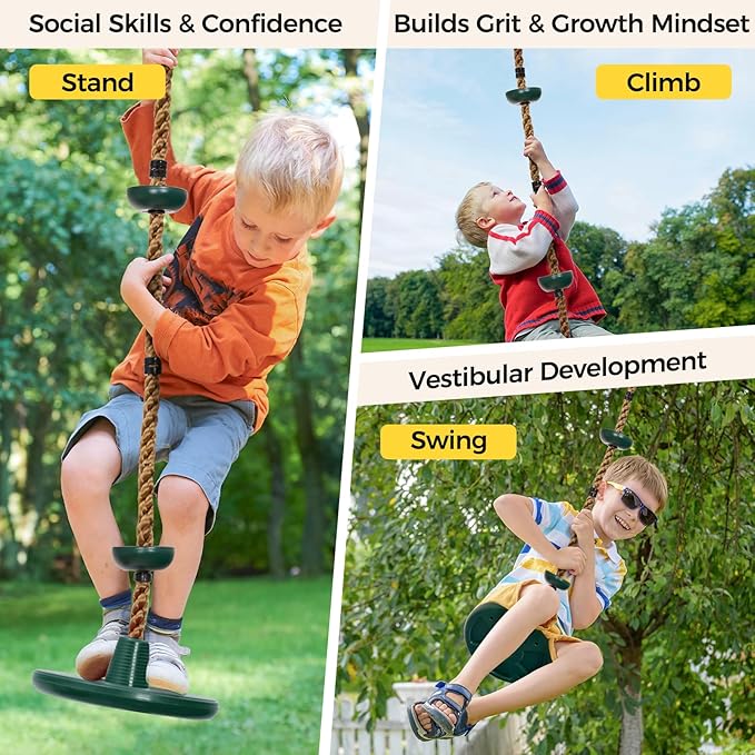 DECORLIFE Tree Swing for Kids, Adjustable Rope Swing Disc Swing for Outside with Platform Carabiners and Strap Outdoor, Playground Accessories, Green