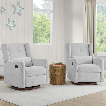 Upholstered Recliner Swivel Glider Nursery Chair Reclining Performance Fabric Rocker with Wood Base,Boucle,Grey