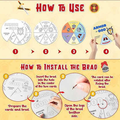 COcnny 24 Sets Armor Of God Color Wheel Craft, Color Your Own Knight Art for Kids, Religious Bible Coloring DIY Crafts Art Cards Game for Sunday School Christian Classroom Home Activities VBS Supplies