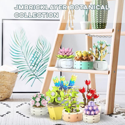 JMBricklayer Flowers Succulents Botanical Collection Building Sets, Plants Office Home Decor Succulents Bonsai Building Toys, Creative Flowers Building Project for Adults, Gifts Ideas for Girls Women