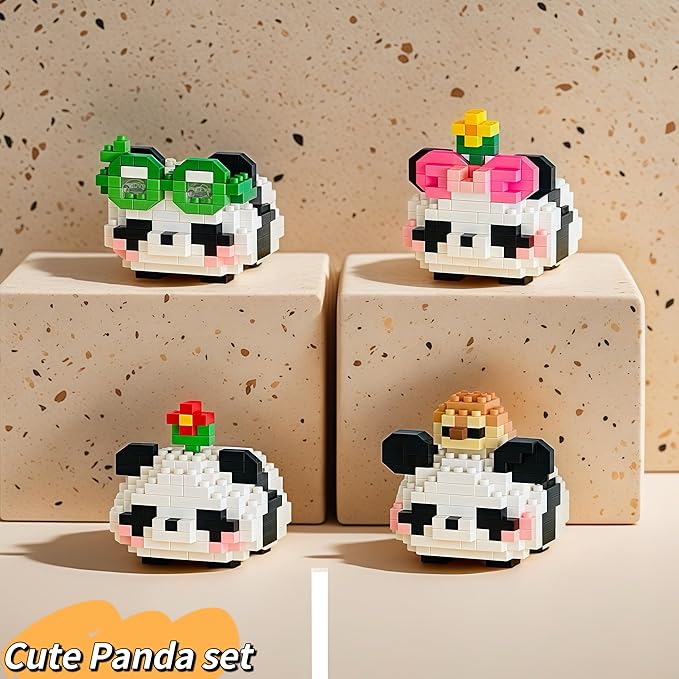 Cute Panda Building Blocks (Set of 4) Panda Mini Building Block Sets are All Individually Packaged Adult Building Block Toys Children's Panda Gifts