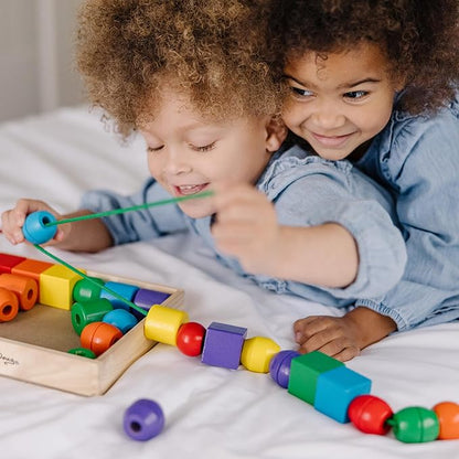 Melissa & Doug Primary Lacing Beads - Educational Toy With 30 Wooden Beads and 2 Laces For Toddlers, Fine Motor Skills Lacing Toys For Toddlers And Kids Ages 3+