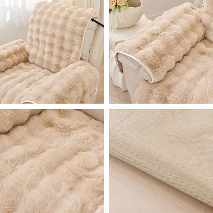 vctops Faux Fur Fluffy Recliner Chair Slipcover Faux Rabbit Fur Non Slip Sofa Cover Super Soft Plush Thick Couch Cover Furniture Protector with Elastic Straps for Kids, Dogs, Pets(Khaki,24")