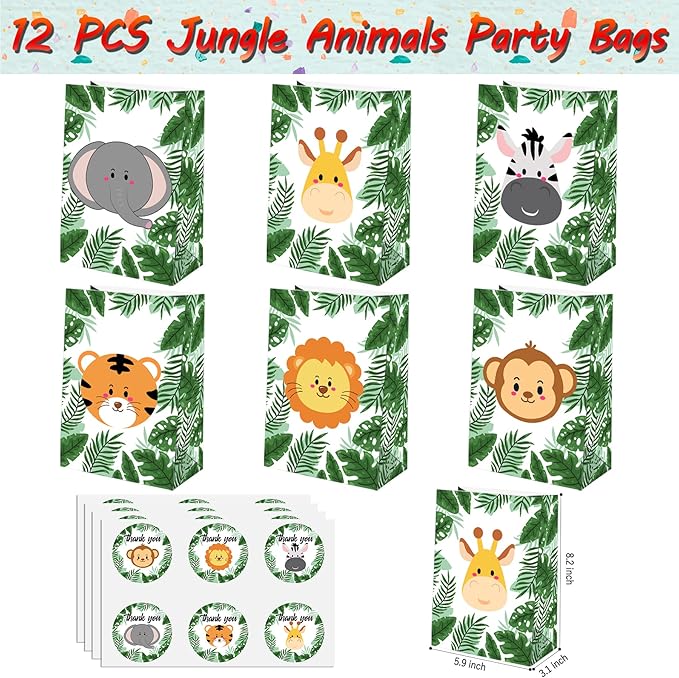 Jungle Safari Party Favors Set 84 PCS Wild Animals Theme Masks Sticker Keychains Straws Slap Bracelets Bubble Sticks Gift Bags for Kids Birthday Party Baby Shower Goodie Bag Fillers Jungle Safari