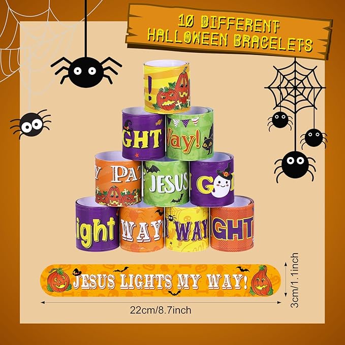 Frienda 40 Pcs Halloween Slap Bracelets Halloween Party Supplies and Decorations Halloween Bracelet with Pumpkin Bat Spider Pattern Kids' Play Bracelets for Office Home School Halloween Party Gifts