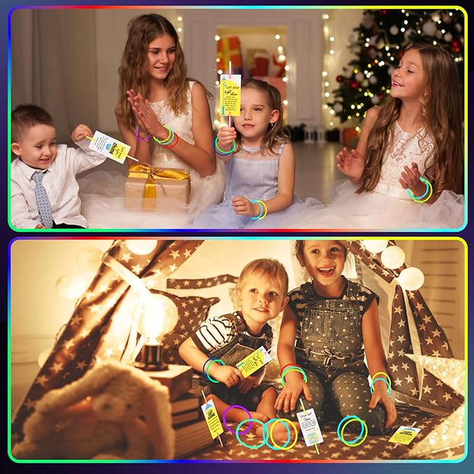 LiYiQ 50 Packs Christian Gifts Cards with 100 Glow Sticks Let Your Light Shine Cards with Glow Sticks Religious Bible Verse Cards for VBS Sunday School Supplies (Christian)