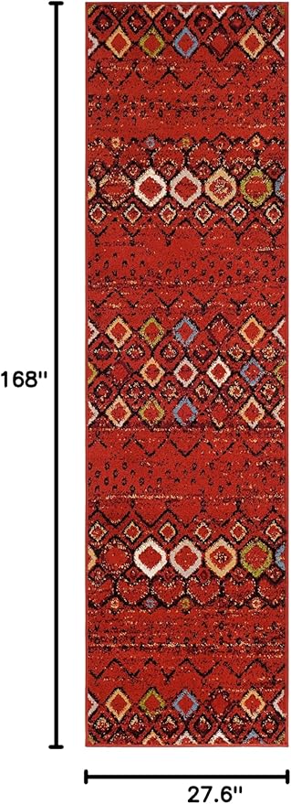 SAFAVIEH Amsterdam Collection Runner Rug - 2'3" x 14', Terracotta & Multi, Moroccan Boho Design, Non-Shedding & Easy Care, Ideal for High Traffic Areas in Living Room, Bedroom (AMS108D)