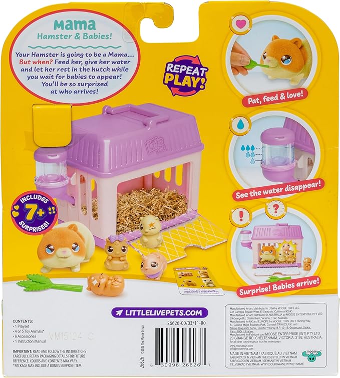Little Live Pets Mama Surprise Minis Hamster, Care for Your Mama Hamster or Mama Bunny in Their Hutch to Reveal 2, 3, or 4 Mini Babies