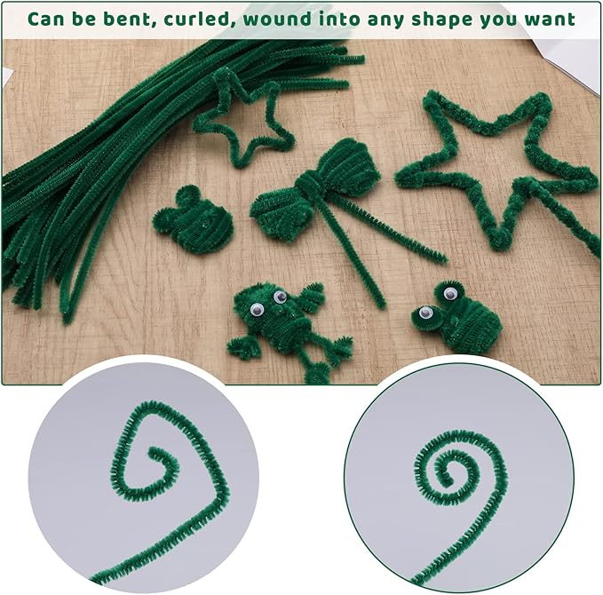60 Pieces Green Pipe Cleaners, Christmas Craft Pipe Cleaners,Pipe Cleaners Chenille Stem,Pipe Cleaners Bulk,Art Pipe Cleaners for Creative Home Decoration Supplies Arts and Crafts Project