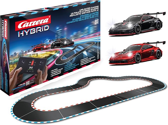 Carrera Hybrid Highway Challenge - Racing Fun of The New Generation - Legendary Porsche 911 GT3 R in 1:50 Scale - Hybrid Technology with AI Support - Control via Smartphone App