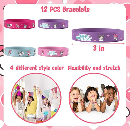 Kawaii Birthday Party Decorations, Kawaii Birthday Party Supplies Include 12 Key Chains, 12 Bracelets, 12 Button Pins, 50 Stickers, Kawaii Party Favors for Girls