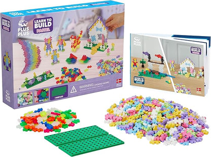 Plus-Plus - Learn to Build Pastel Color Mix, 400 Piece - Construction Building STEM | STEAM Toy, Interlocking Mini Puzzle Blocks for Kids