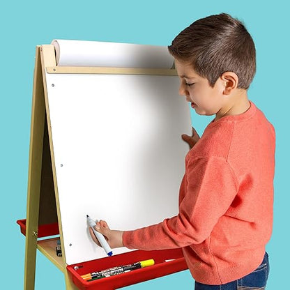Flipside Products Child Dry Erase/Black Alphabet Chalkboard Paper Roll Easel, Wooden Easel, Double-Sided, Children's Art, Drawing