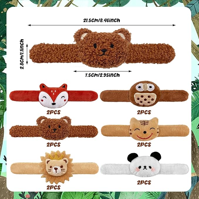 12 PCS Stuffed Animal Slap Bracelets Plush Animal Slap Bracelets Cute Wrist Slap Band Toy Wrist Animals Wrist Pets Slap Bracelet Wrist Toy for Boys Girls Easter Birthday Gifts Party Favors 6 Styles