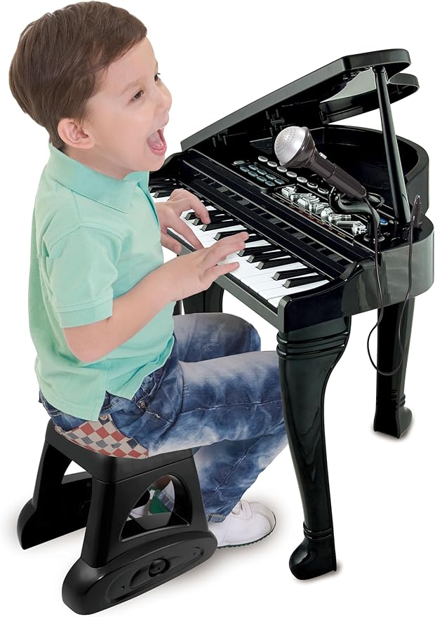 Winfun Symphonic Grand Piano Set for Kids 3+ Years 37 Keys 15 Demo Songs 8 Instruments & Rhythms Record & Playback Detachable Microphone Concert Stool Educational Music Toy