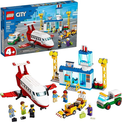 LEGO City Central Airport 60261 Building Toy, with Passenger Charter Plane, Airport Building, Fuel Tanker, Baggage Truck, Cargo and 6 Minifigures, Great Gift for Kids (286 Pieces)