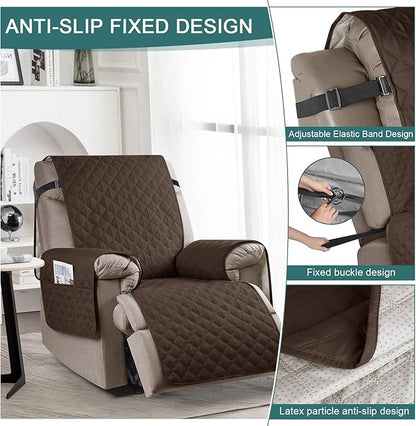 Ruaozz 100% Waterproof Recliner Chair Cover Non-Slip Oversized Reclining Cover for Large Recliner Chair Washable Chair Seat Cover with Elastic Straps for Kids, Dogs, Pets (Dark Brown, 28'')