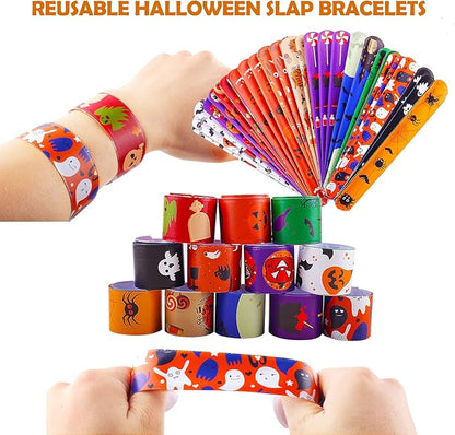 Halloween Bracelets for Kids, 36 Pcs Halloween Slap Bracelets Bulk, Halloween Party Favors Toys for Kids, 12 Different Design Bracelets Bulk for Party Favors and Supplies, Halloween Treat Bags Gifts