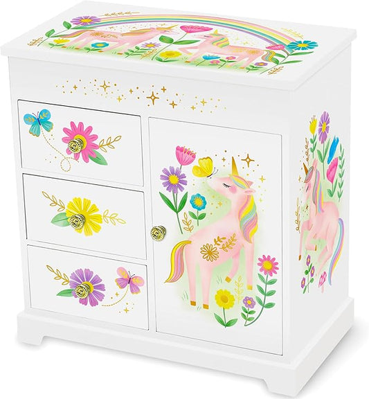 Unicorn Musical Jewelry Box for Girls - Unicorn Toys for Girls Age 4-6 - Kids Jewelry Box with Drawers - 9 x 5 x 9.3 in