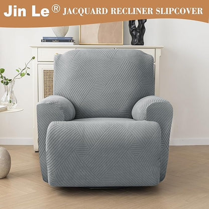Jin Le Stretch Recliner Covers 4 Pieces Recliner Couch Covers Recliner Chair Covers for Lazy Boy Recliner Furniture Protector Sofa Covers with 2 Pockets for Kids, Dogs-Light Gray