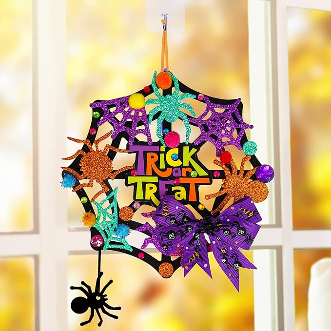 Winlyn 12 Sets Halloween Wreath Signs Decorations DIY Halloween Craft Kits Fall Kids Crafts Art Sets Ghost Spider Web Witch Hat Pumpkin Foam Stickers Arts and Crafts for Kids Home Classroom Activities