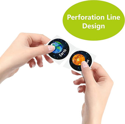 600 PCS Solar System Stickers in Rolls with Perforation Line. Perfect for Toddlers and Kids. 1.5” (Expanded Edition with Astronauts, Comet, The Moon and Satellites)