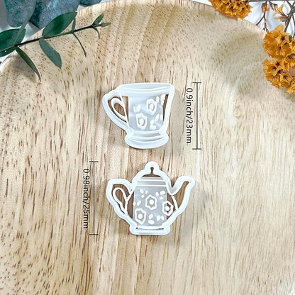 Xaekicr Vintage Tea Set Polymer Clay Cutters – 2 PCS Teapot and Teacup Clay Earring Cutters Set, Clay Tools for Polymer Clay Molds and Jewelry Making DIY