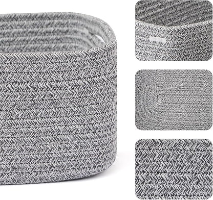 MiniArk Small Storage Baskets for Organizing | Closet Organizer Bins | Shelf Toy Basket | Woven Rope Baskets | Cube Decorative Box | Shallow Basket | 13x8.5x5.1” | 4 Packs Mixed Grey