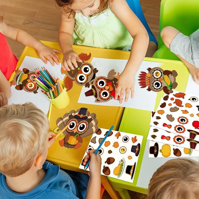 chiazllta 30Pcs Thanksgiving Craft Kits DIY Owl Craft for Kindergarten Kids, Thanksgiving Fall Art Craft Make Your Own Card Sticker Set for Home Class Game Activities Preschoolers