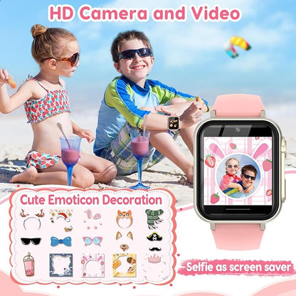cjc Smart Watch for Kids Gift for Girls Ages 4-12 - Includes Screen Protector, 30+ Games, 140 Learning Cards, HD Touch Screen, Camera, Music, Pedometer - Fun & Educational Birthday Gift Idea (Pink)